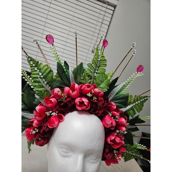 NEW Flower Halo Crown Fuchsia, Floral Headpiece, Handmade - Picture 6 of 10